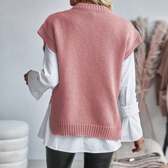 Pink Casual Women's Knit Sweater Vest - Picture 2 of 6